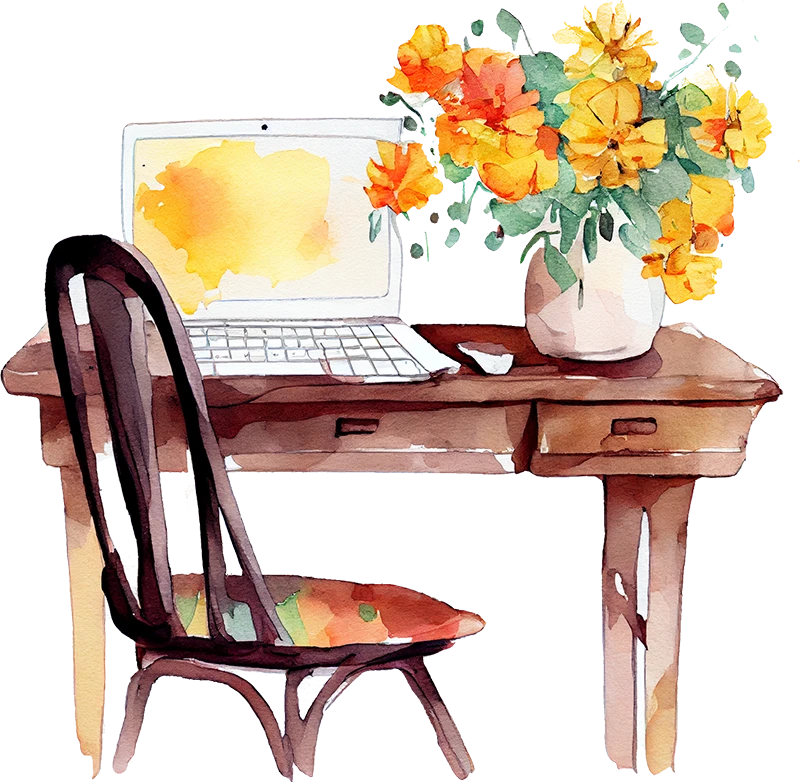 Desk watercolor illustration